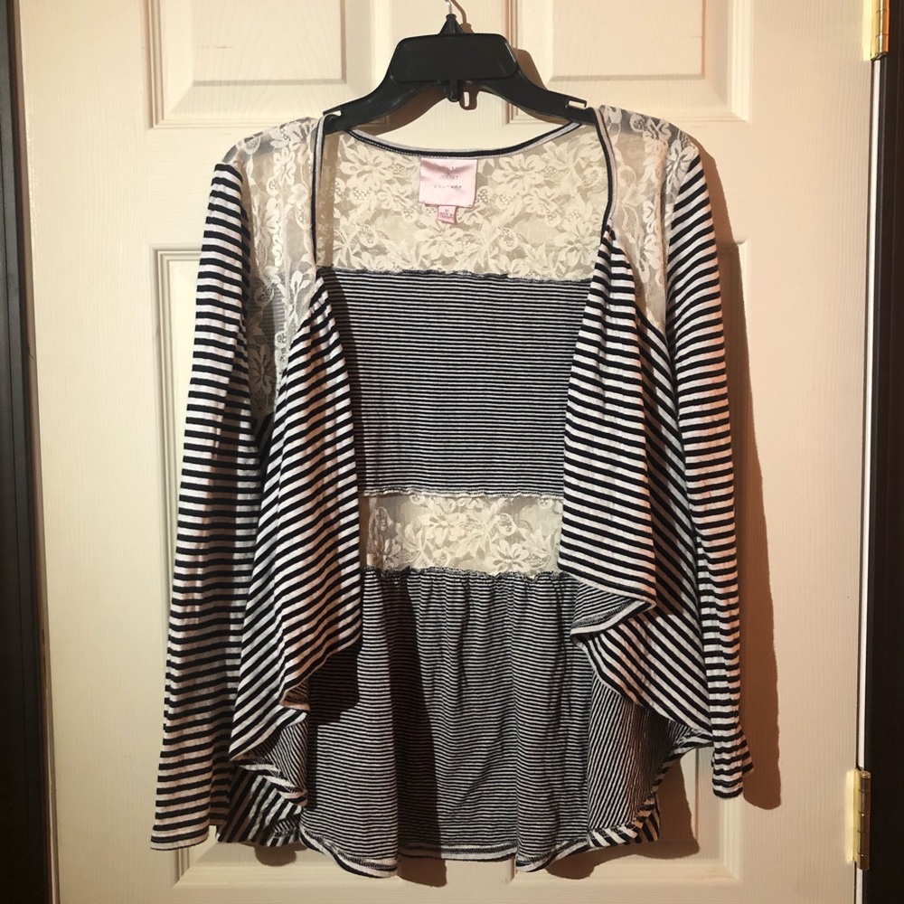 SALE‼️ Black And White Striped Lace Cardigan